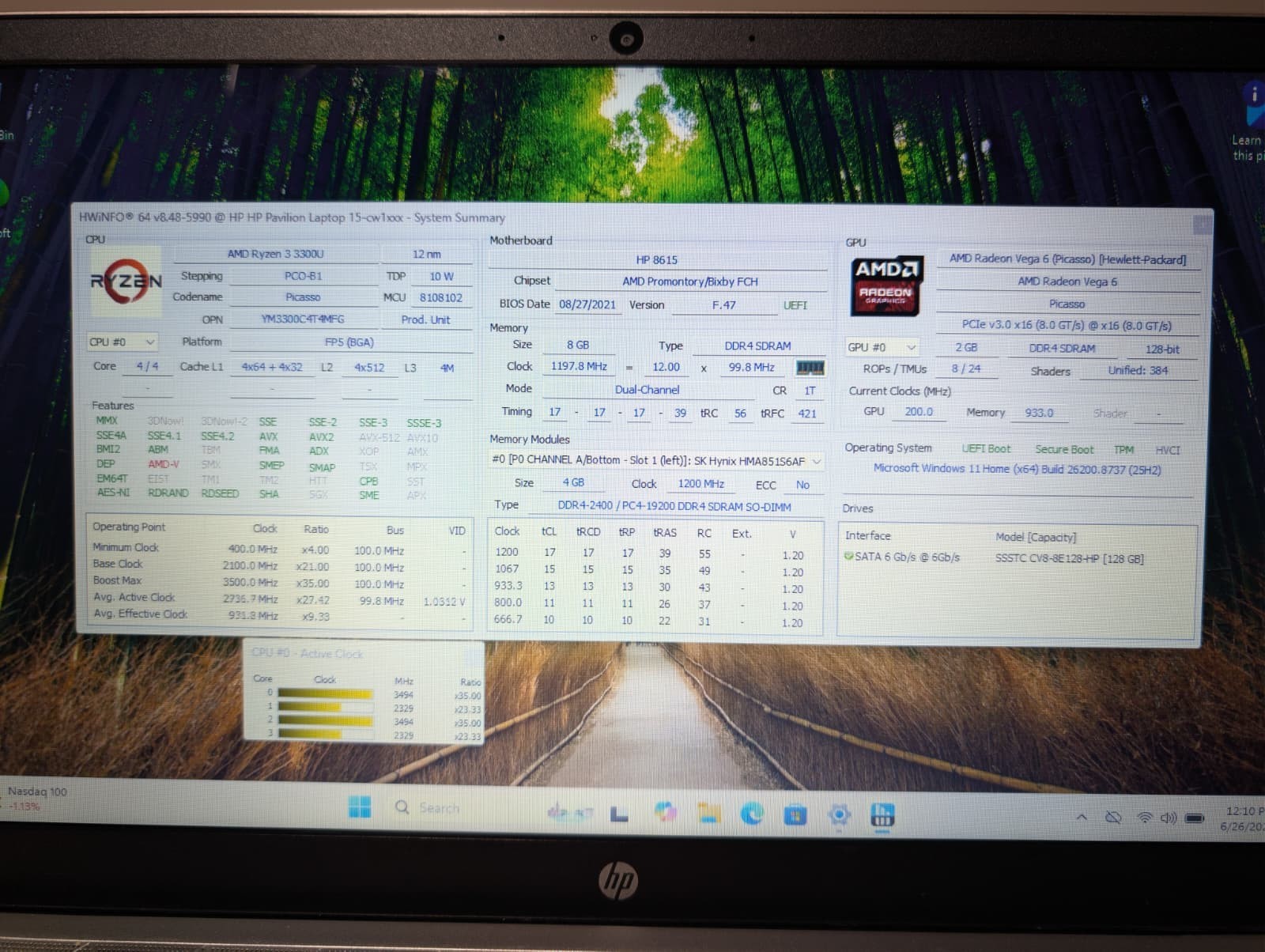 15.6″ HP Pavilion 15-CW1 | AMD Ryzen 3 3300U 8GB RAM 128GB SSD | Windows 11 Home