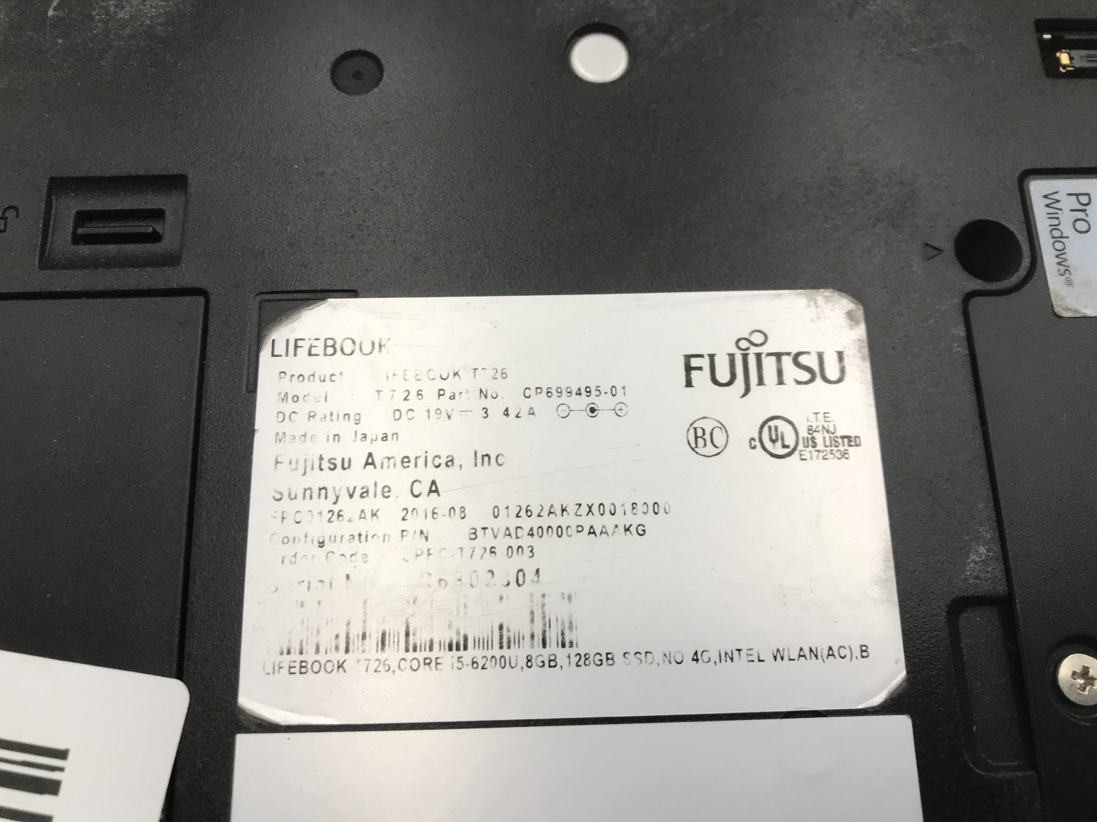 FUJITSU LIFEBOOK T726 – BOOTS TO BIOS – INTEL I5 6200U – 4GB RAM – READ DESC -BB