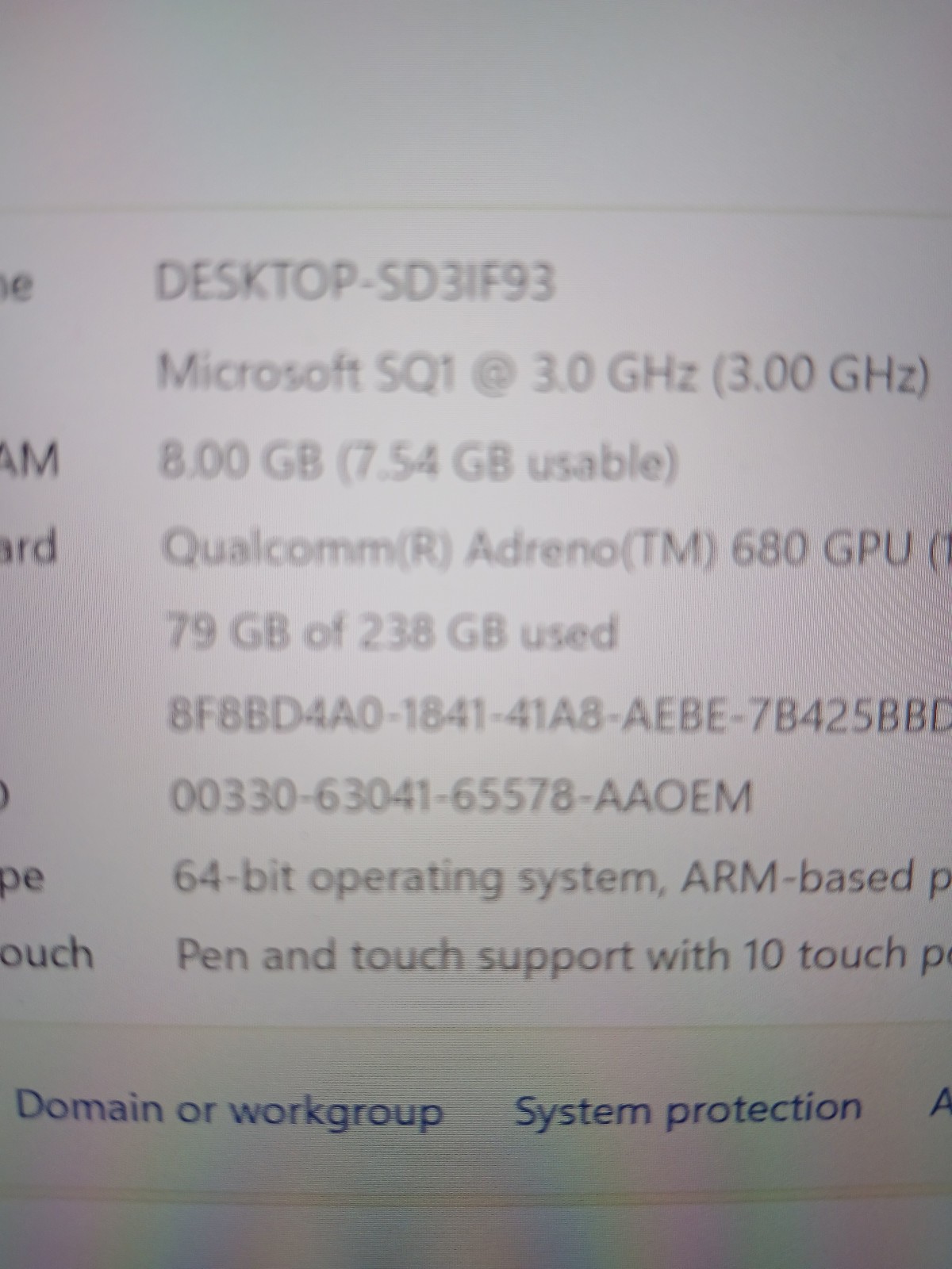 microsoft surface pro x sq1@3.0 8GB Ram 256GB SSD Qualcomm Adreno 680 WIN 11 Pro