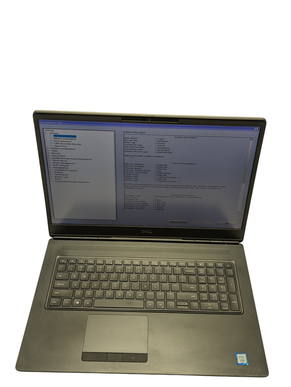 Dell Precision 7750 XEON W-10855M 2.8Ghz 32GB RAM 1TB SSD Grade D