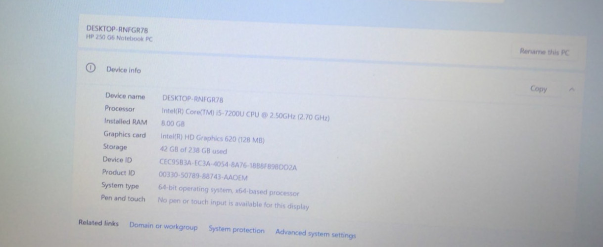 HP 250 G6 Notebook PC Laptop 15.5″ 7th GEN CORE i5-7200U 8GB 256GB SSD HDMI