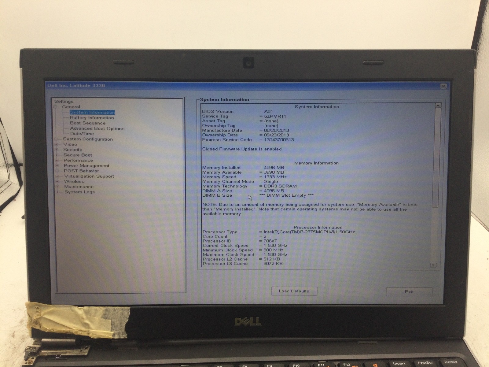 DELL LATITUDE 3330 – BOOTS TO BIOS – INTEL I3 2375M – 4GB RAM – READ DESC – BB!!