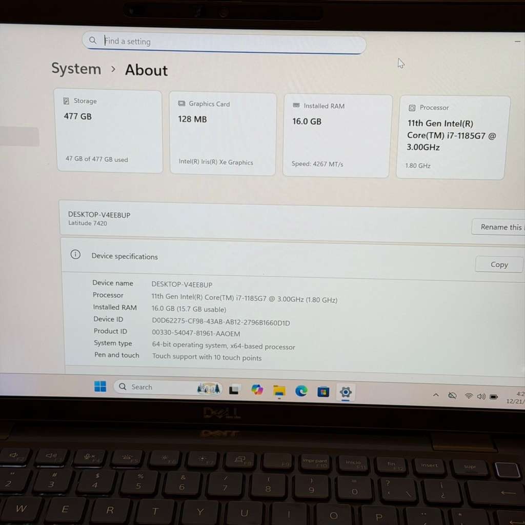 ⭐Dell Latitude 7420 | i7-1185G7 | 16GB | 512GB | 14″ Touch | Spanish | Carbon⭐