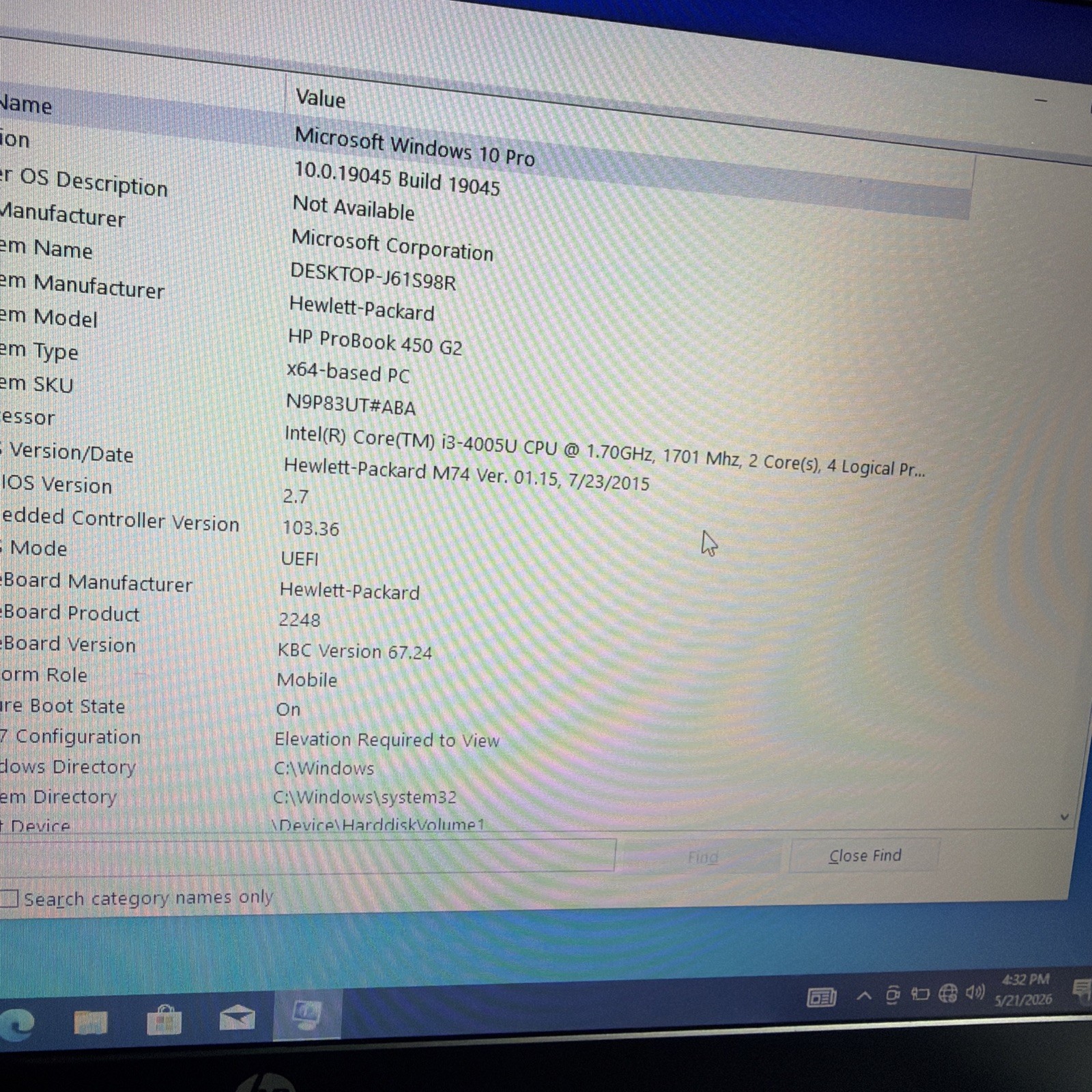 Hp Probook 450 G2 15″ Laptop i3-4005u 8gb Ram 500gb HDD Windows 10 Pro