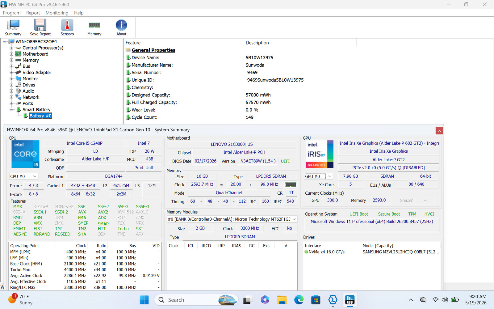 Lenovo ThinkPad X1 Carbon Gen 10 14 WUXGA Touch i5-1240P 16GB 512GB SSD W11P