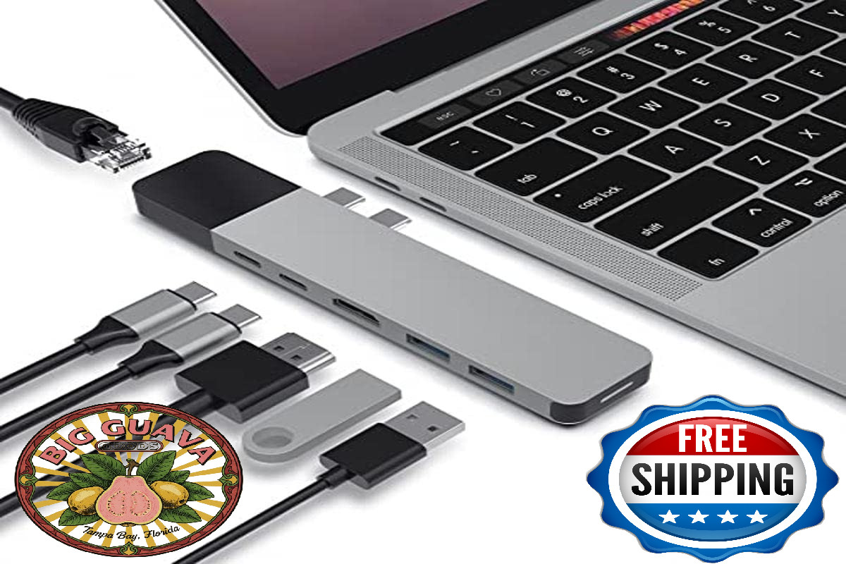 HyperDrive USB C Hub, NET 6-in-2 for MacBook Pro Air, Multi-Port USB-C Dongle w/