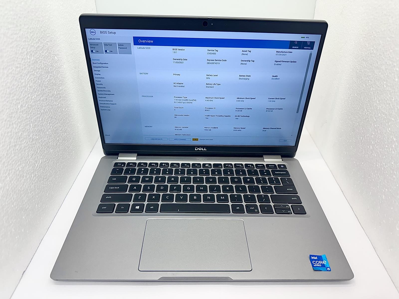 Dell Latitude 5320, Intel Core i5-1145G7 CPU @ 2.60GHz, 8GB RAM, 256GB NVMe 4425