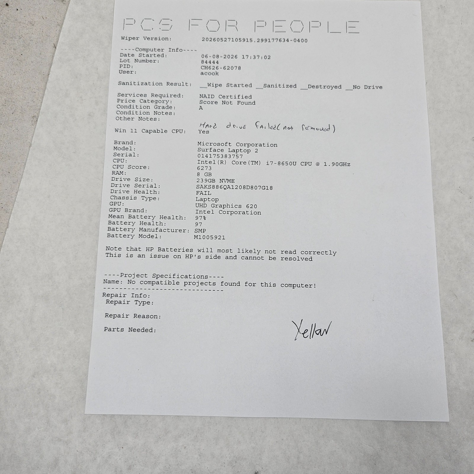 Microsoft Surface Laptop 2 1769 13.5″ i7-8650U 1.9GHz 8GB RAM 256GB SSD *Read*