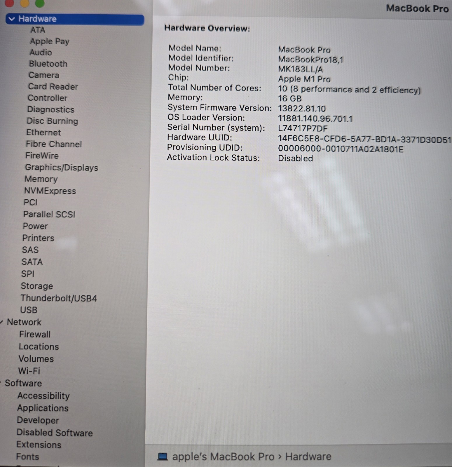 Apple MacBook Pro 16″ A2485 2021 M1 Pro 3.2GHz 10 CPU/16GPU 16GB 512GB VERY GOOD