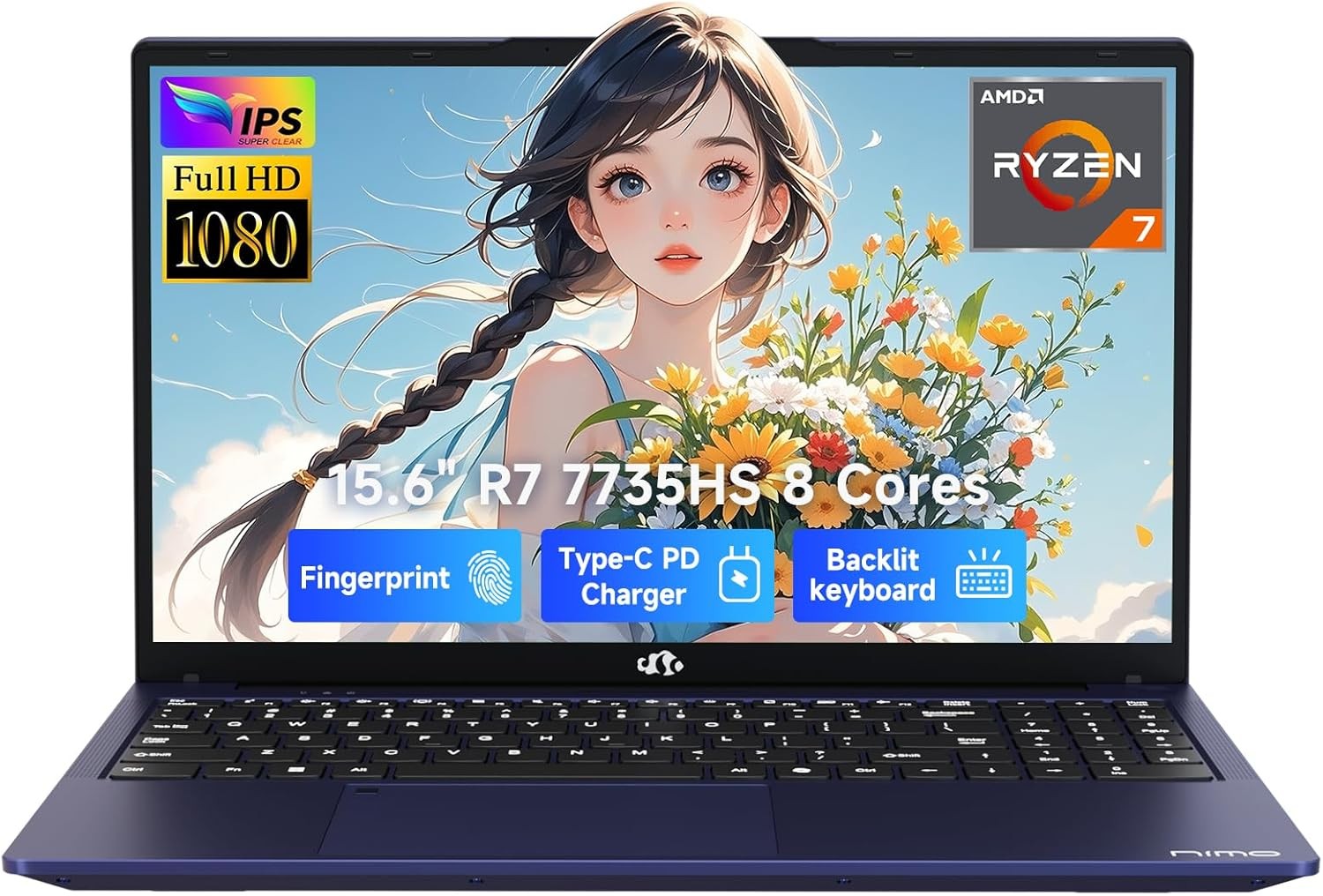 NIMO 15.6″ Gaming Laptop AMD Ryzen 7 7735HS Radeon 680M 16GB DDR5 RAM 512GB SSD