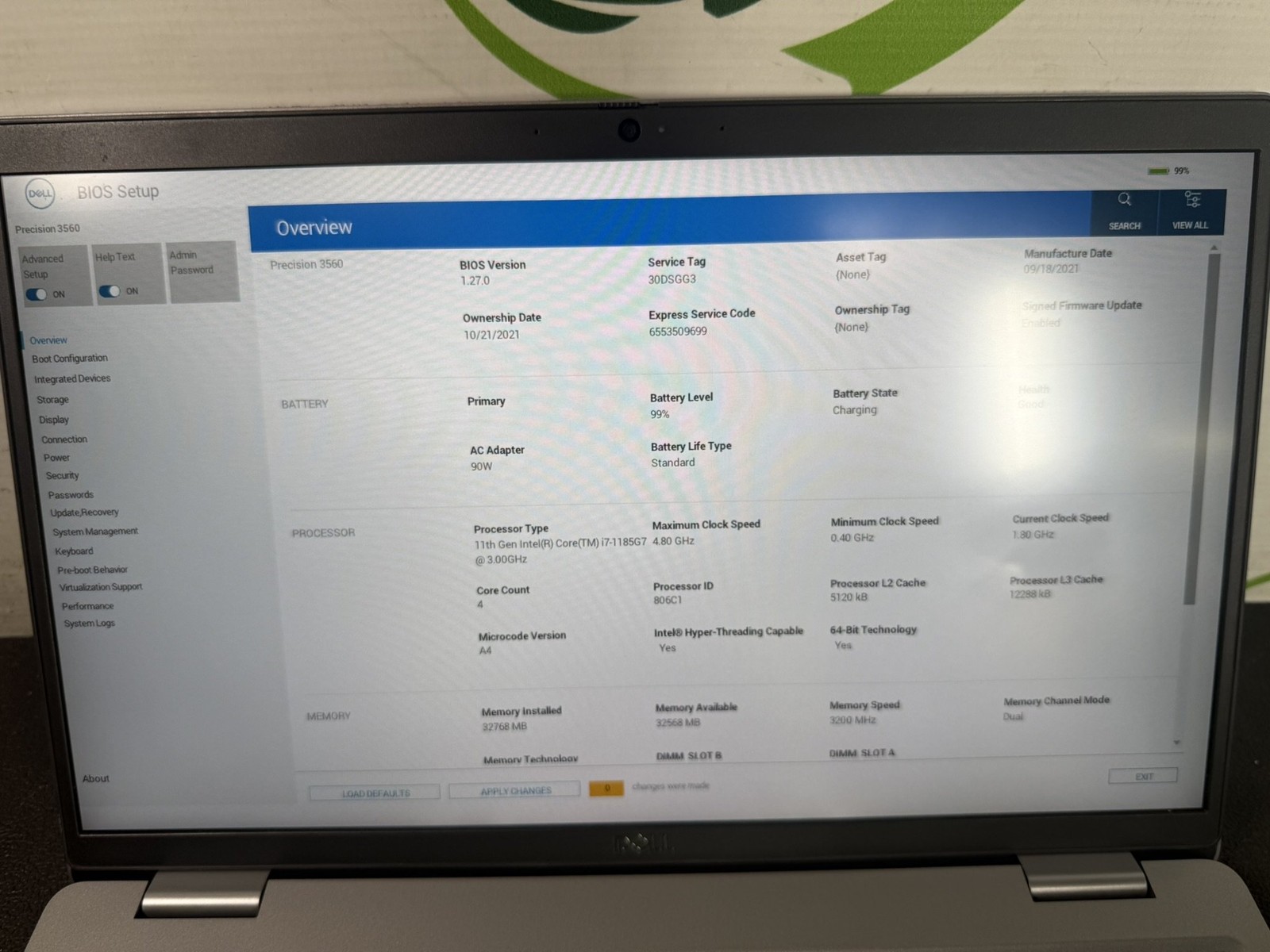 Dell Precision 3560 15″ i7-1185G7 32GB 512GB SSD NVIDIA Quadro T500 Mobile