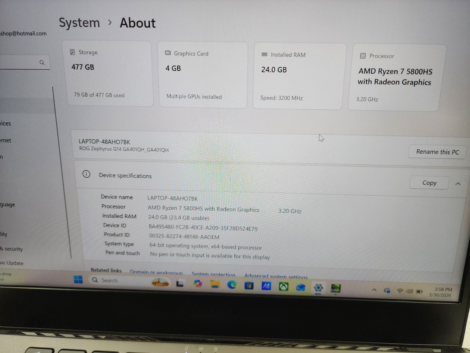 ASUS ROG Zephyrus G14 Laptop 14″ AMD Ryzen 7, 512GB SSD, 24GB RAM w/ Charger