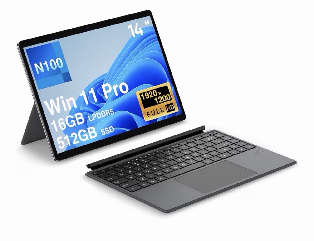 Ami 2-in-1 14″ Touch Intel N100 16GB 512GB SSD Win11 Gray 1920×1200