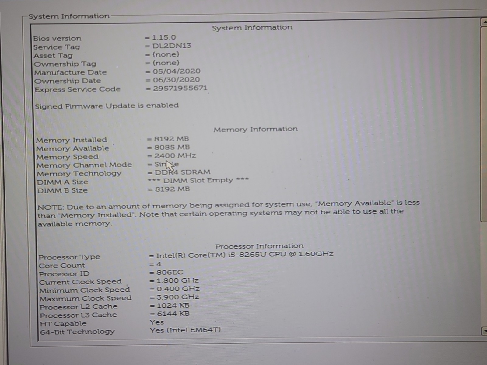Dell Latitude 5500 15.6″ FHD i5-8365U 8GB RAM No OS/SSD