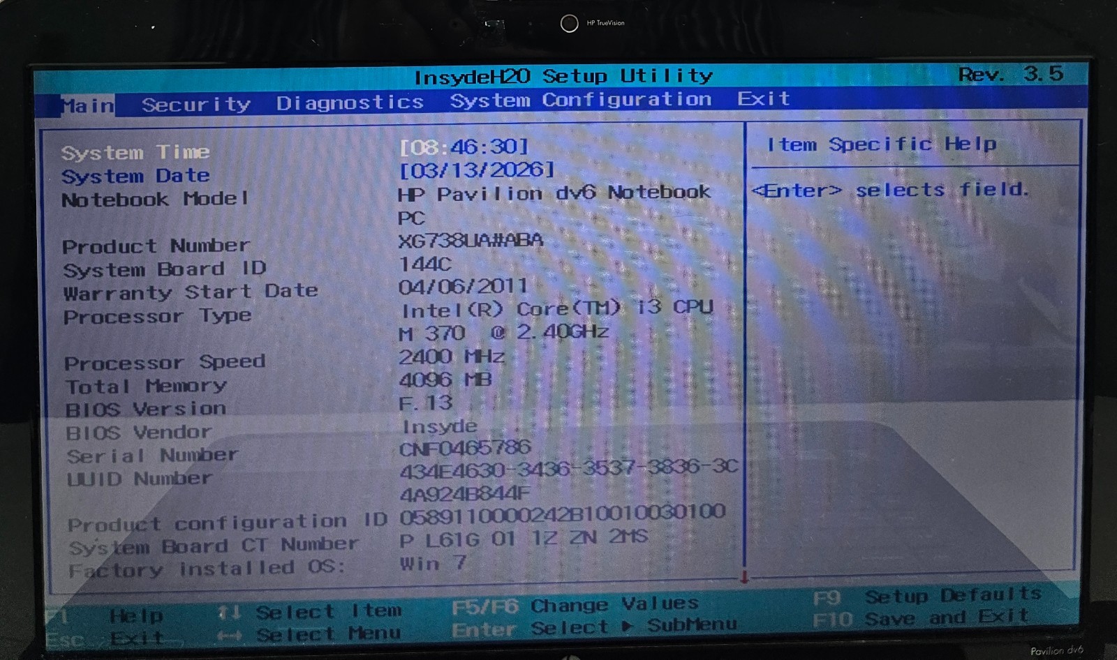 HP Pavilion DV6-3147SB Laptop Intel Core i3 M 370 4GB Ram NO HD/OS (FL)