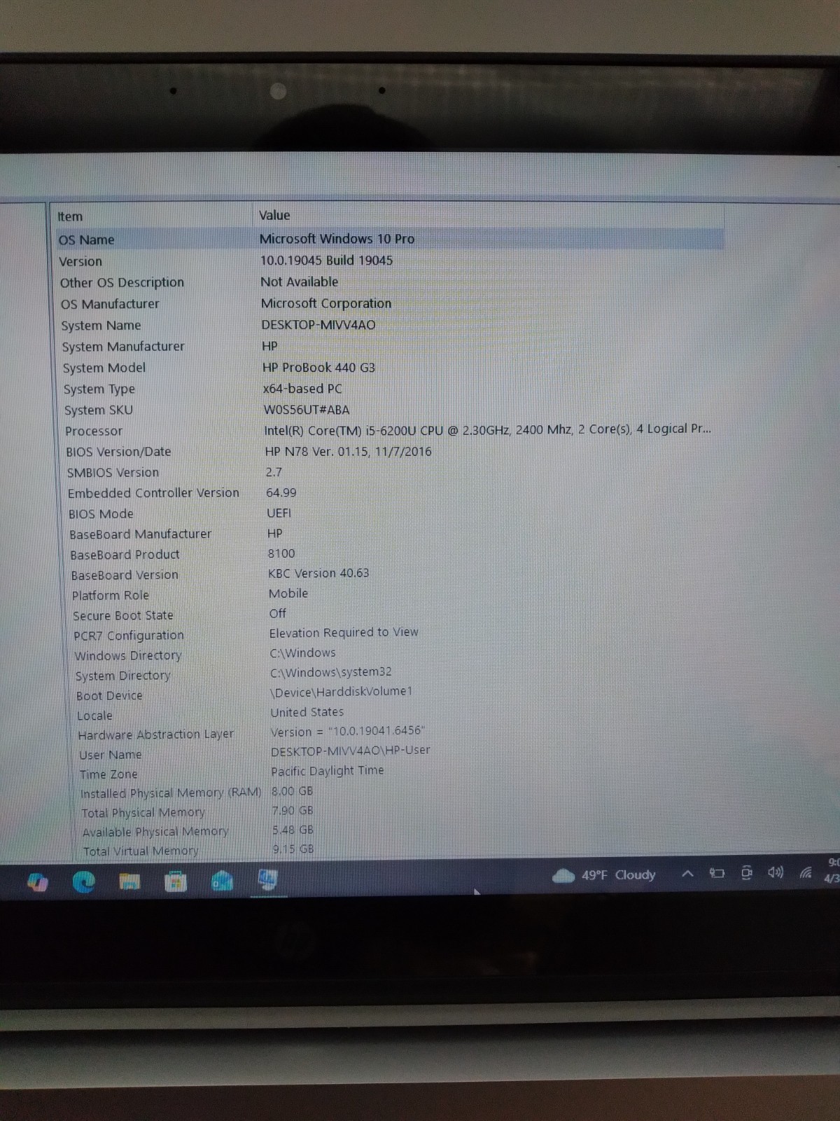 HP EliteBook 440 G3 14″ Touchscreen i5-6200U @ 2.4GHz 8GB RAM 128GB SSD Win10Pro