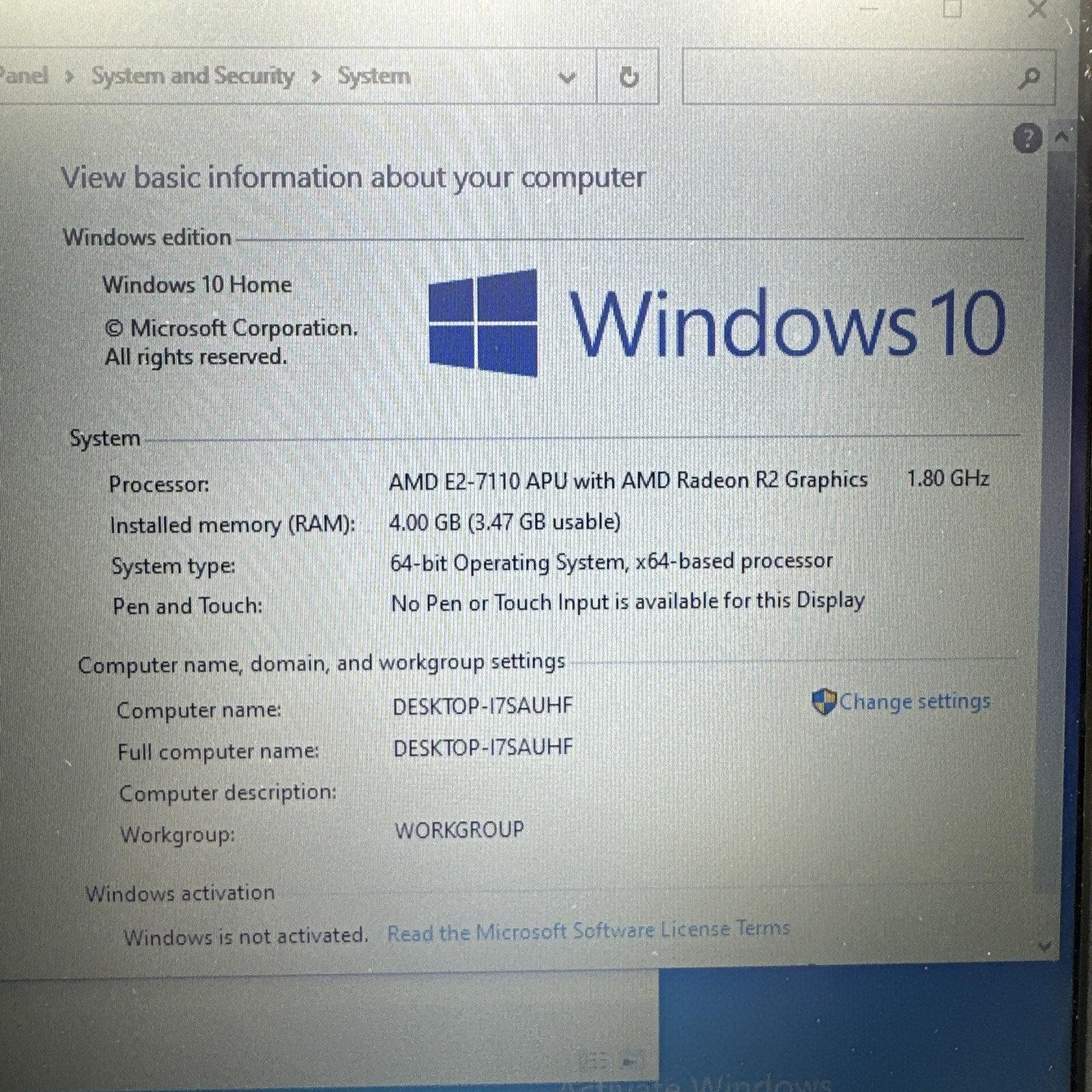 HP TPN-C126 15.6″ Laptop 465GB HDD 4GB RAM AMD E2-7110 1.80 GHz CPU Radeon R2