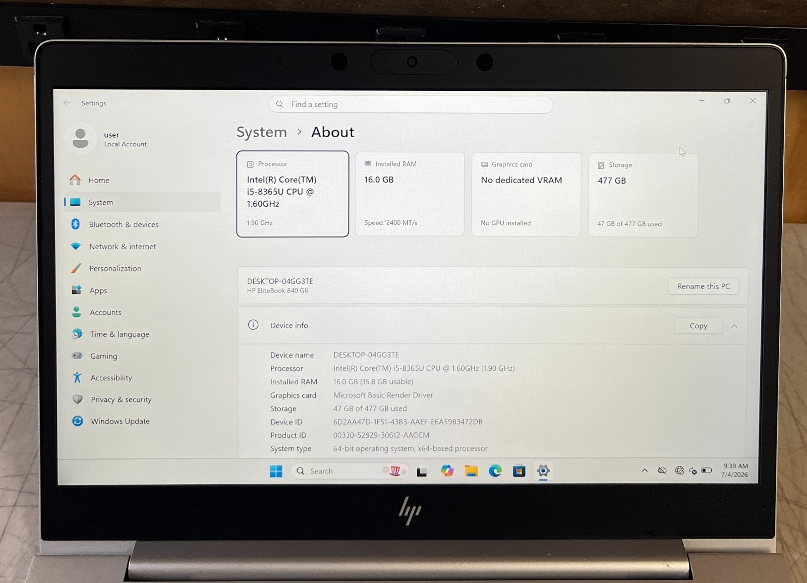 HP EliteBook 840 G6 14″ Core i5-8365U @ 1.6GHz 16GB RAM 512GB M.2 SSD Windows 11