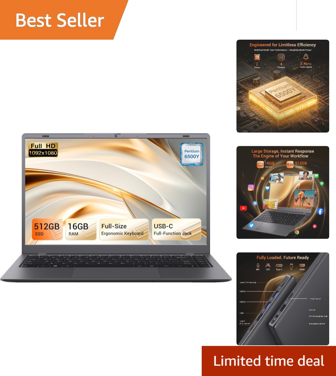 Feather-Light 2.86 lbs 14-Inch Laptop with 16GB RAM & Bluetooth 5.2 Connectivity