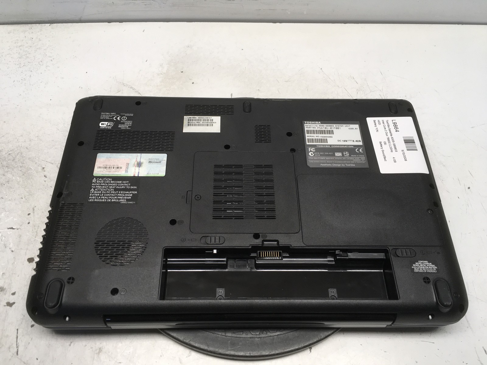 Toshiba Satellite A505-S69803 Intel Core 2 Duo T6600 2.2GHz 4 GB NO HDD No Batt