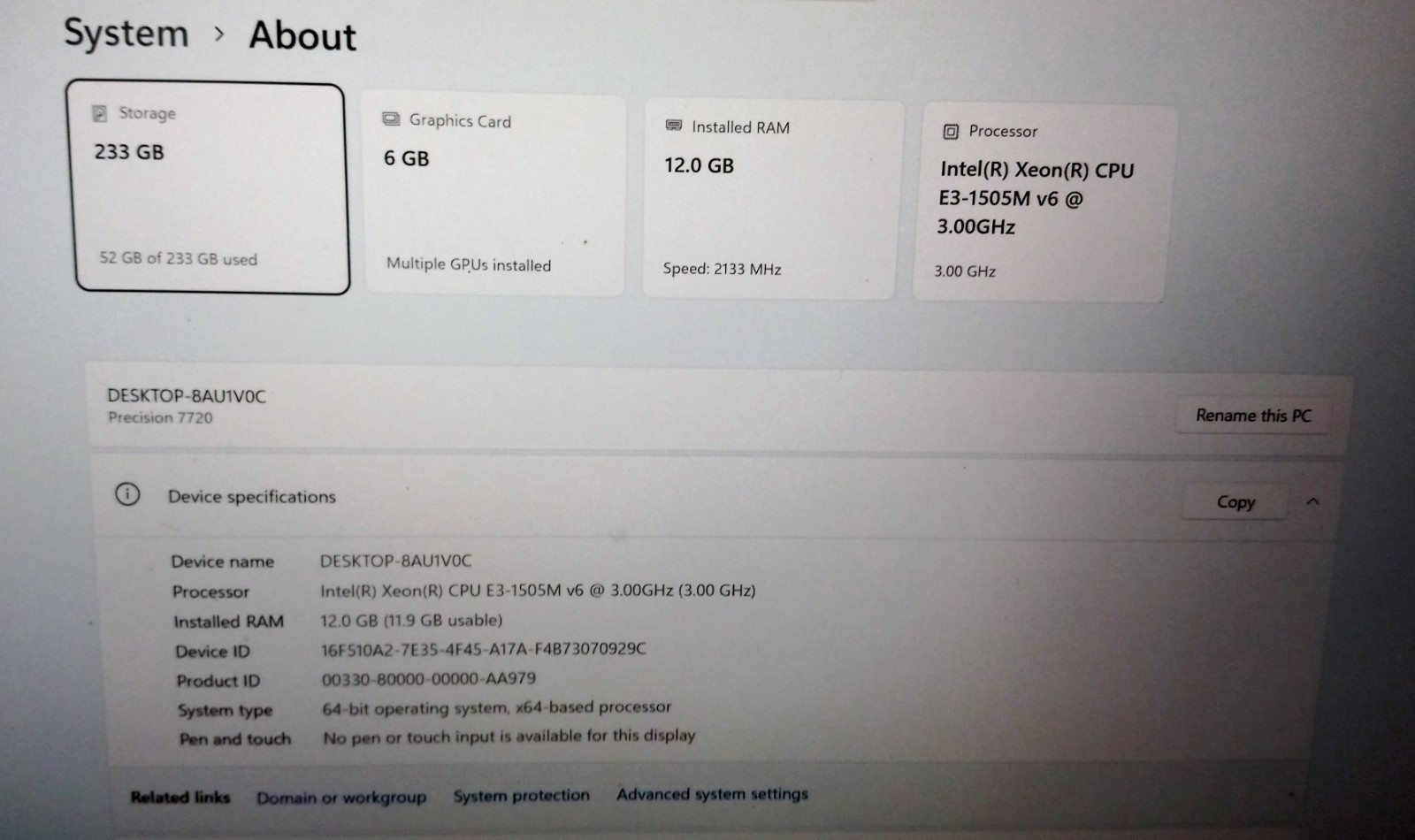 Dell Precision laptop 7720 E3-1505M 3.0-4.0Ghz 12GB 256GB NVIDIA P3200 AX200 UHD