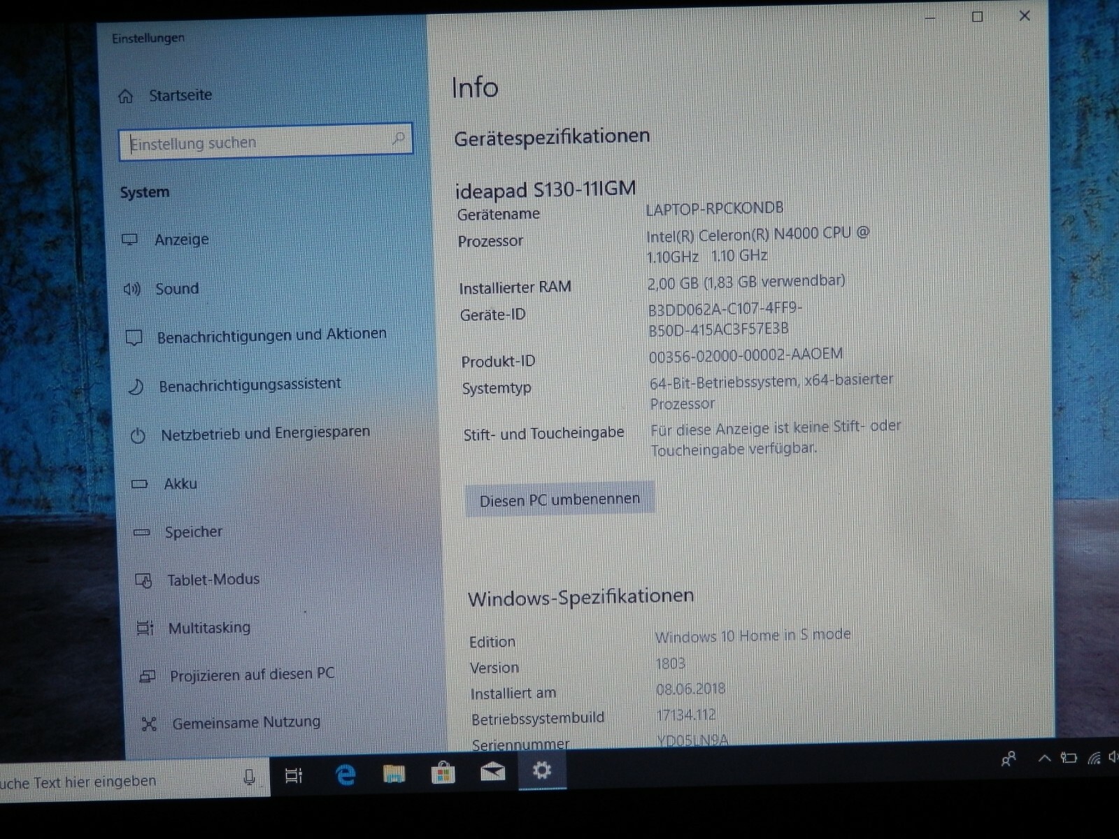 Lenovo IdeaPad S130-11IGM, Intel Celeron N4000, 2GB Ram 32GB eMMc 11.6″ inch HD
