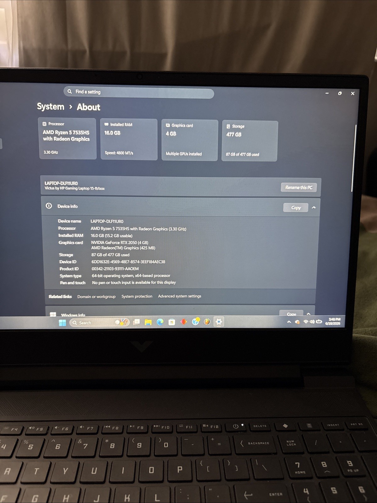 HP Victus 15.6-inch Gaming Laptop Ryzen 7000, RTX 2050, Windows 11 Home