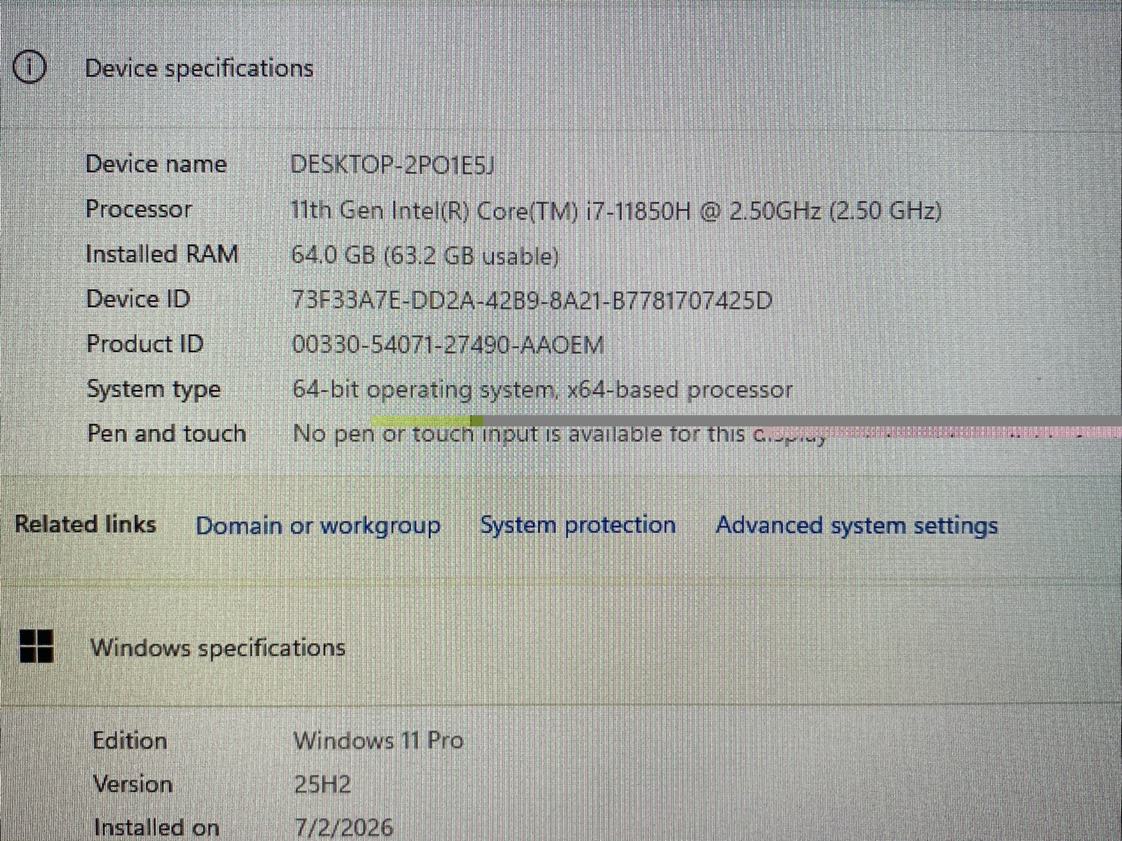 Dell Precision 7760 Core i7-11850H 2.5GHz 64GB 512GB NVMe 17.3″ RTX A4000 W11P