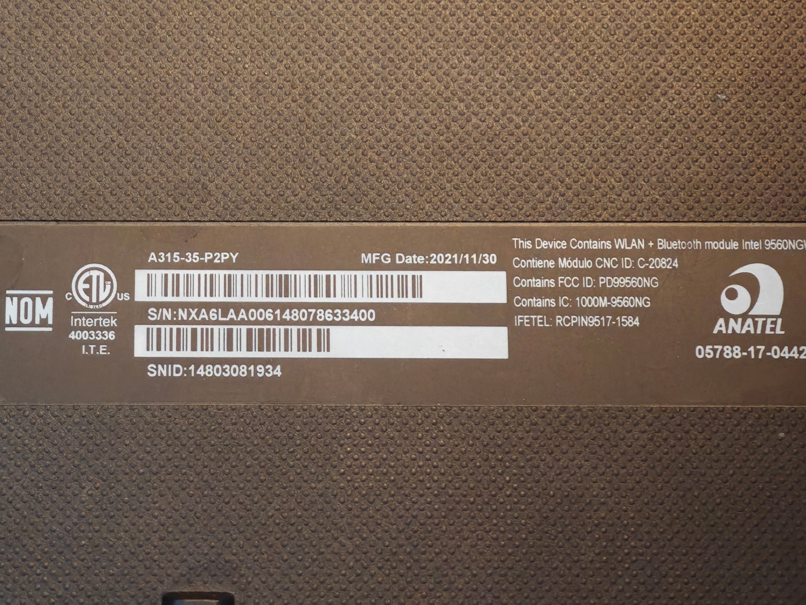 ACER ASPIRE 3 N20C5 – 256GB SSD, 8GB RAM, Intel Pentium Silver N6000 – DAMAGE