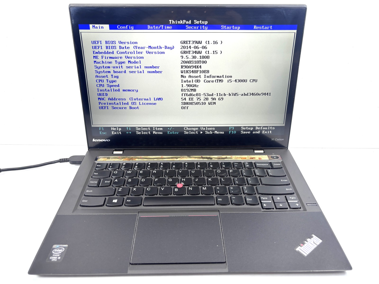 Lenovo ThinkPad X1 Carbon 2nd Gen – 14″ FHD, 1.9GHz i5, 8 RAM, No Storage