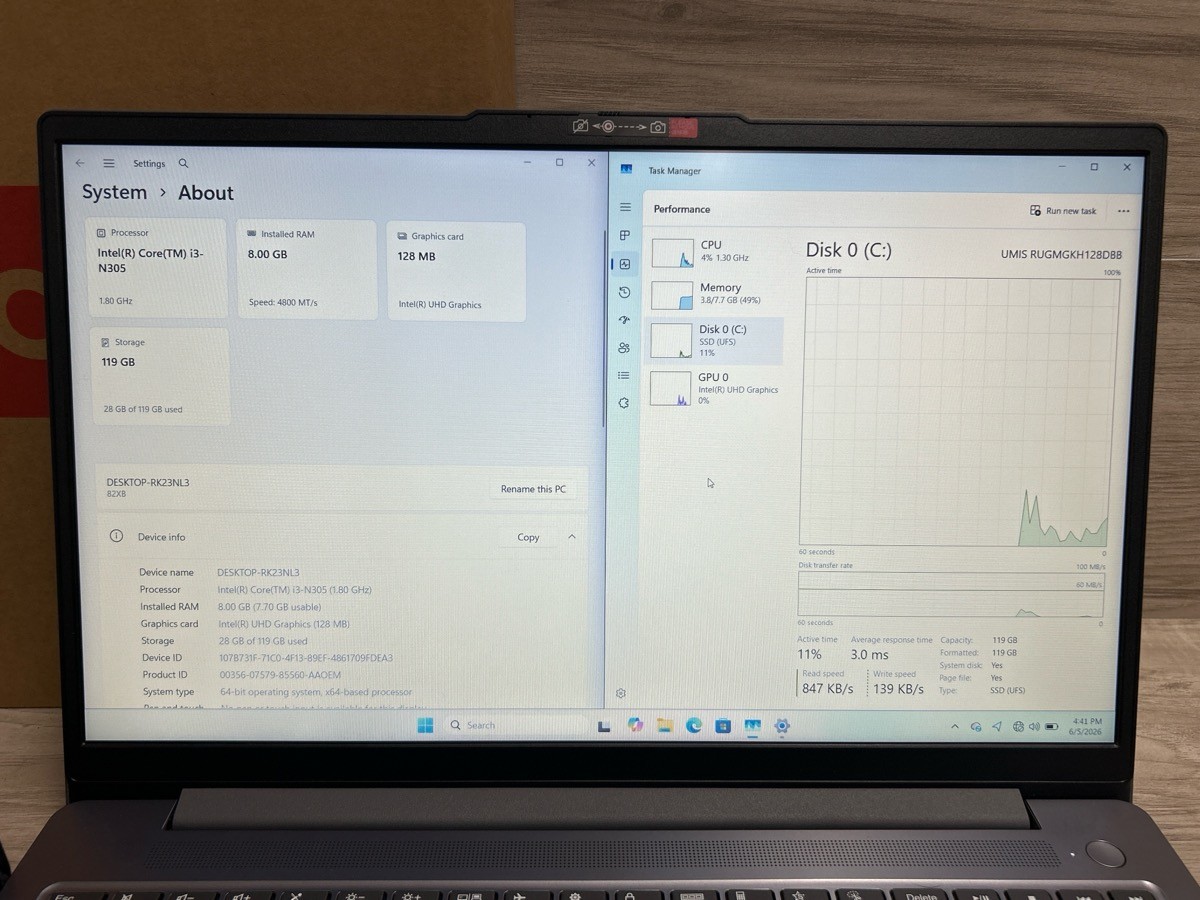 Lenovo 15.6″ Laptop i3-N305 8GB Ram – 128GB UFS Windows 11 Home (PO1024858)