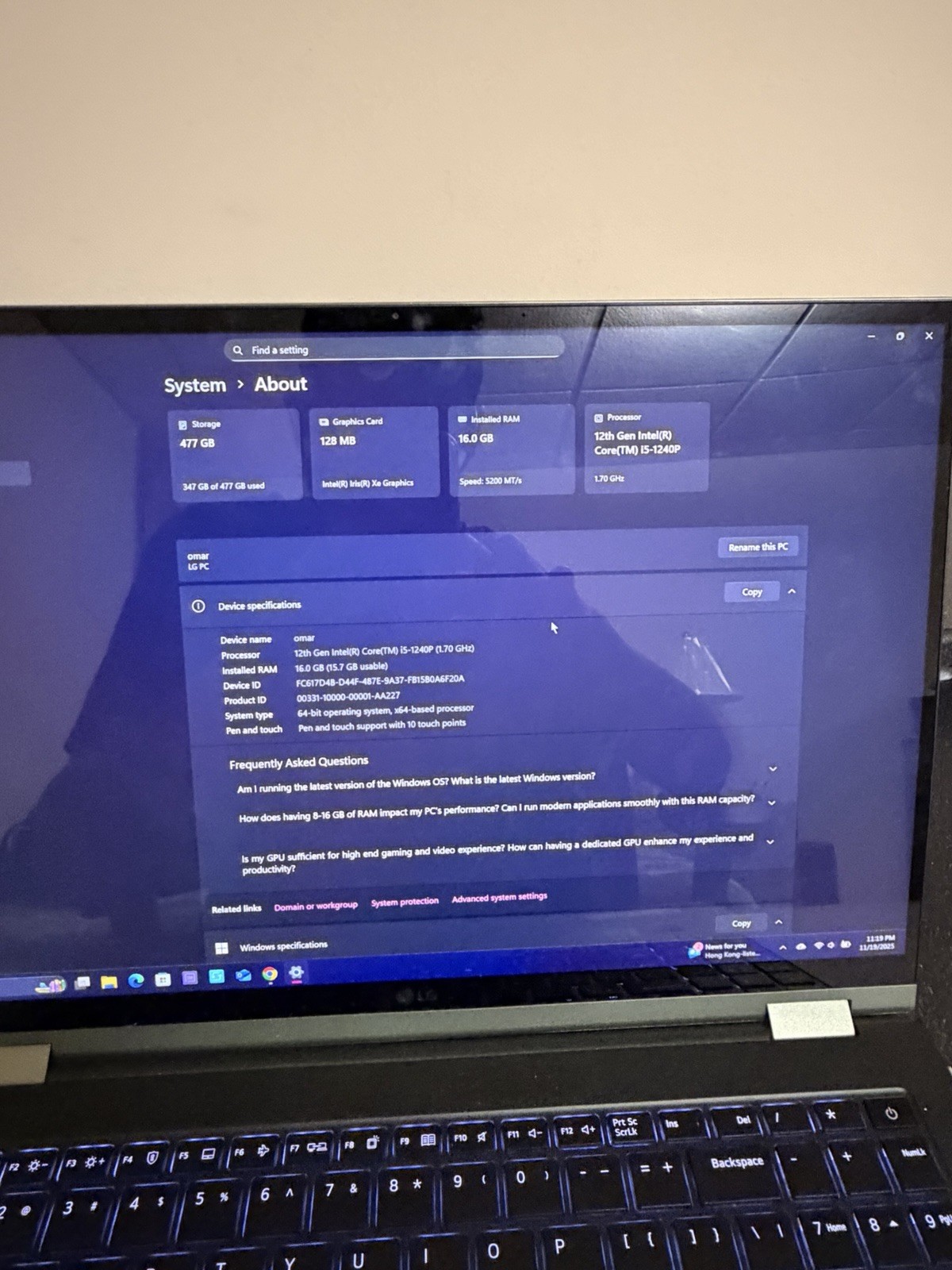 Hi I’m Selling This LG Laptop It’s A Intel I5-1240p 16GB Ram