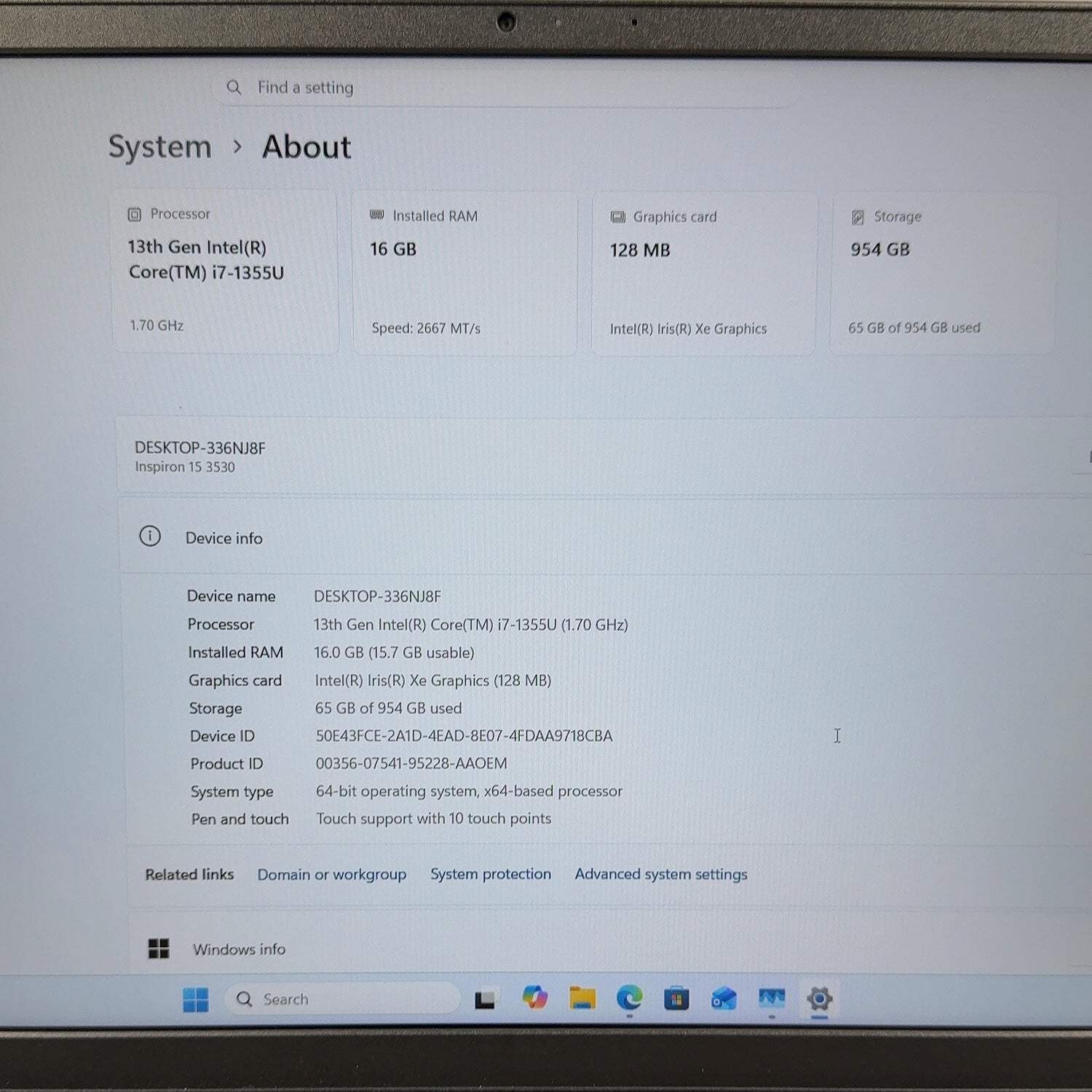 Dell Inspiron 3530 15.6″ i7-1355U 1.7GHz 16GB RAM 1TB SSD