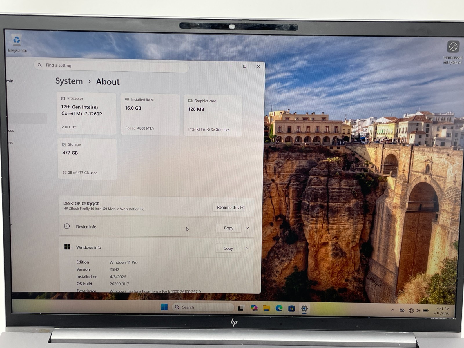 HP Zbook Firefly 16″ G9 i7-1260p 16GB RAM 512GB SSD laptop