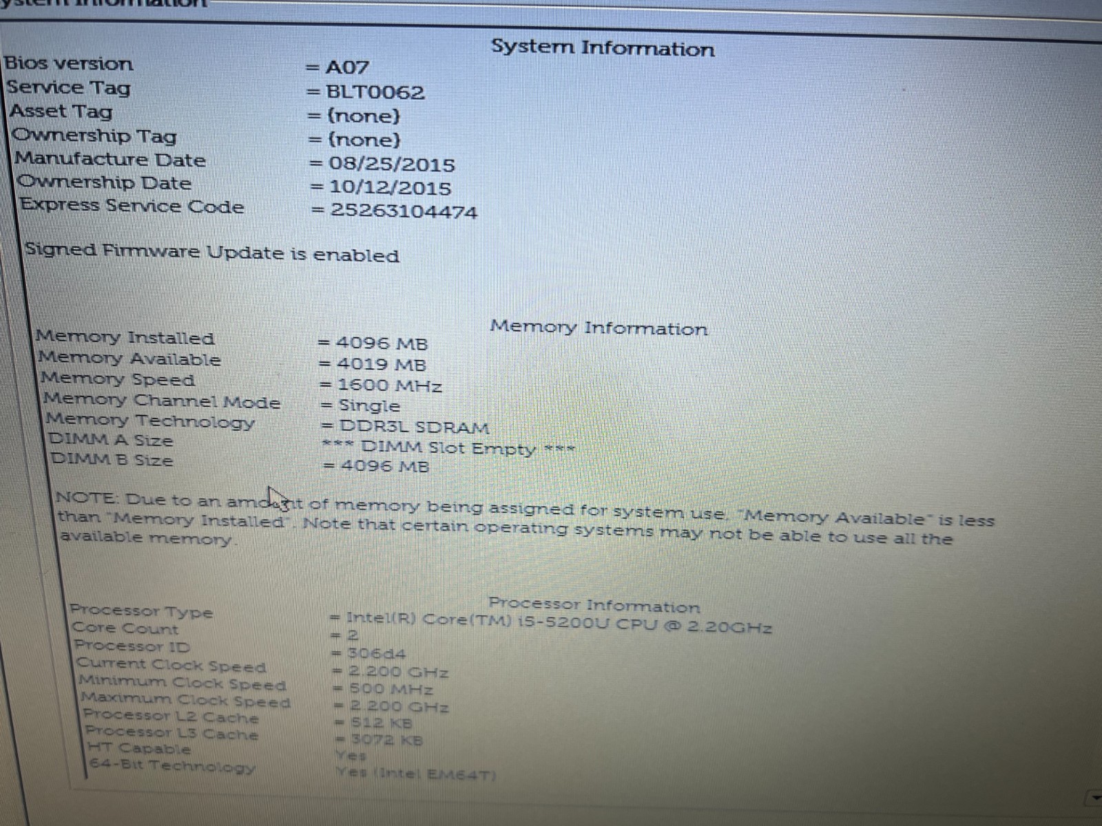 Dell Latitude E5550 15.6″ i5-5200U @2.20GHz 4GB DDR3L RAM No HDD No OS