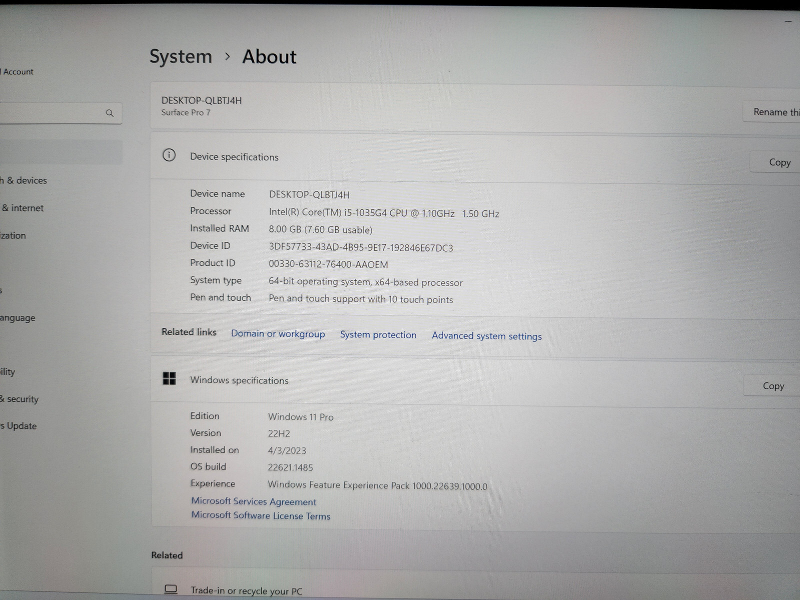 Surface Pro 7 i5-1035G4, 8GB RAM 256Gb