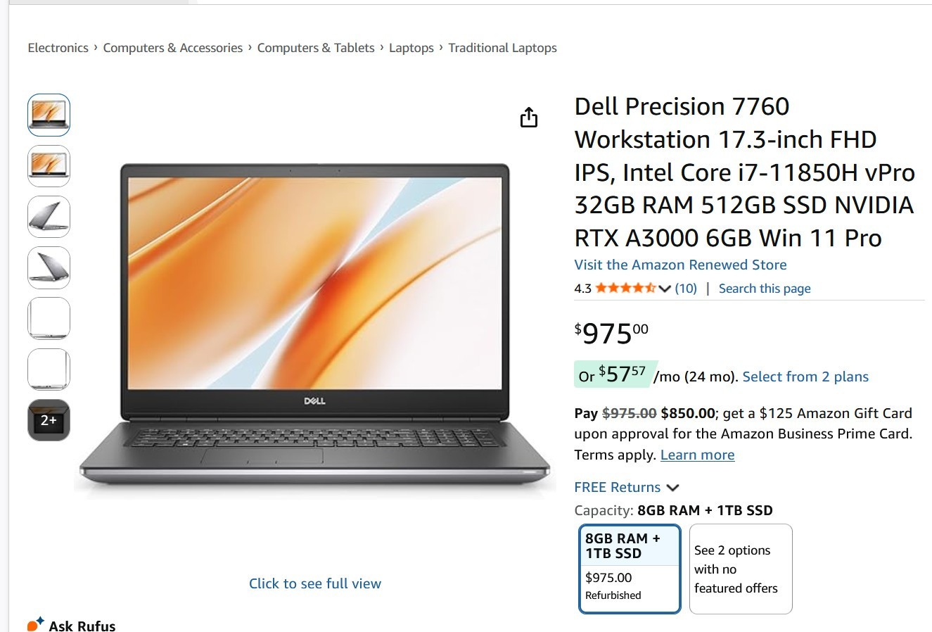 Dell Precision 7760 17.3″ Core i7 4.8GHz 32GB RAM 512GB SSD NEW BATTERY WARRANTY