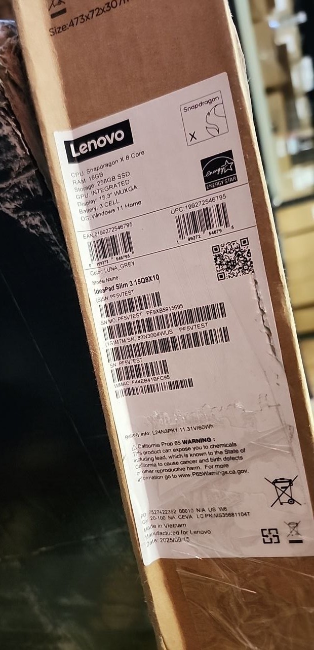 Lenovo IdeaPad Slim 3 15Q8X10 Luna Gray Laptop Snapdragon X 8 Core