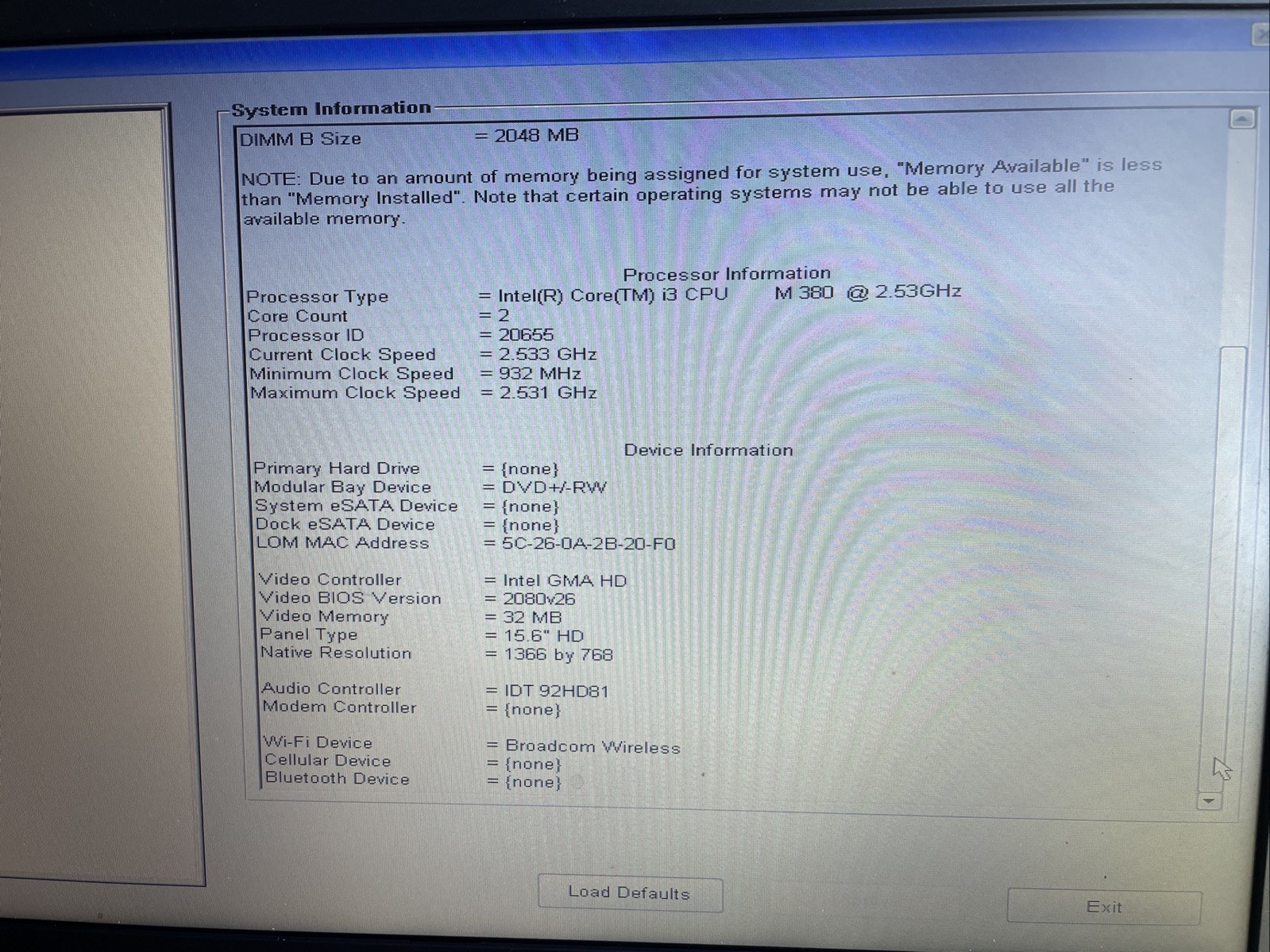Dell Latitude E6510 i3-M380 2.53Ghz 4GB No HDD No Charger-For Parts