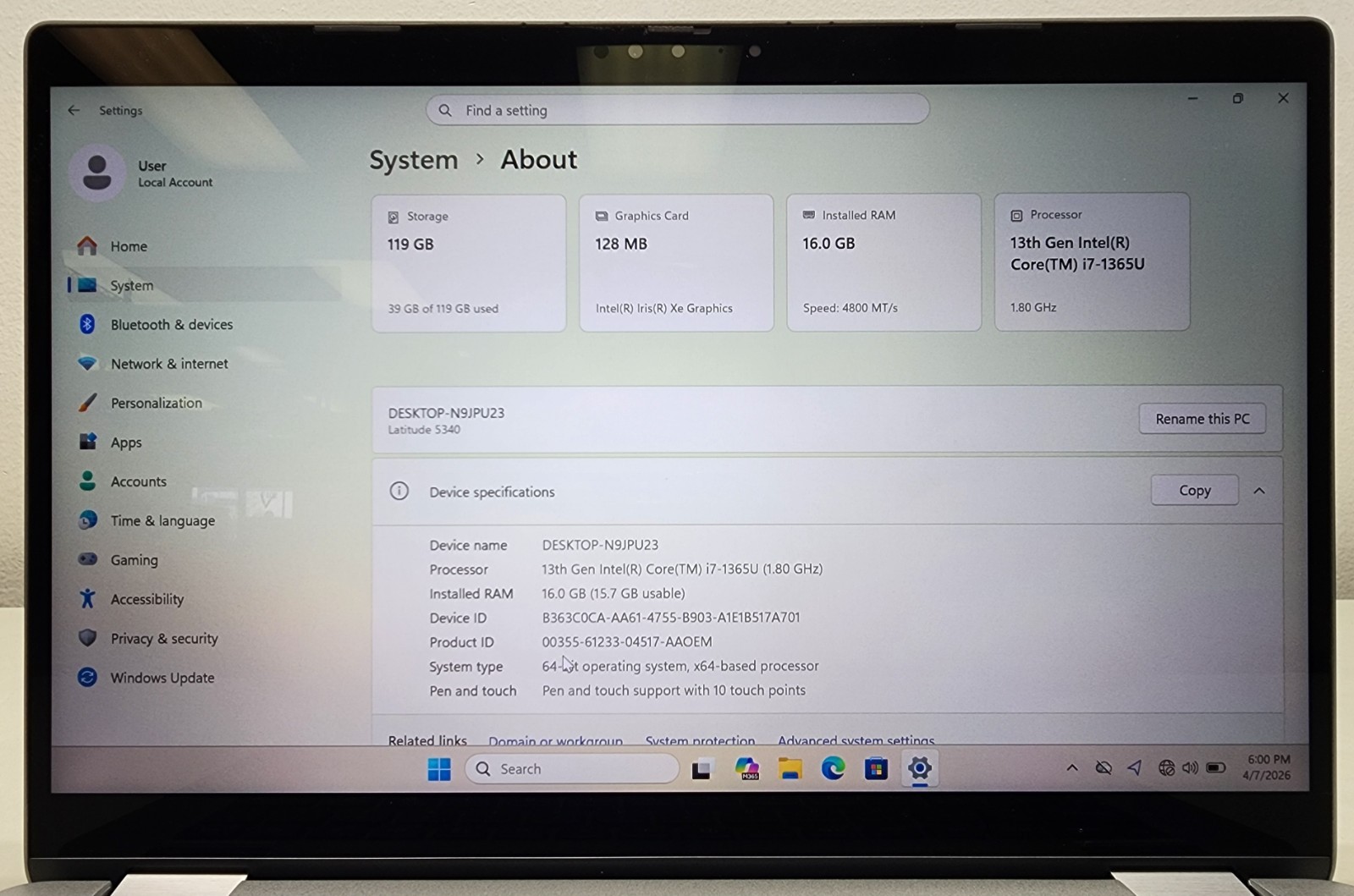 Dell Latitude 5340 13.3″ i7-1365U 1.80GHz 16GB RAM 128GB SSD Windows 11 Pro