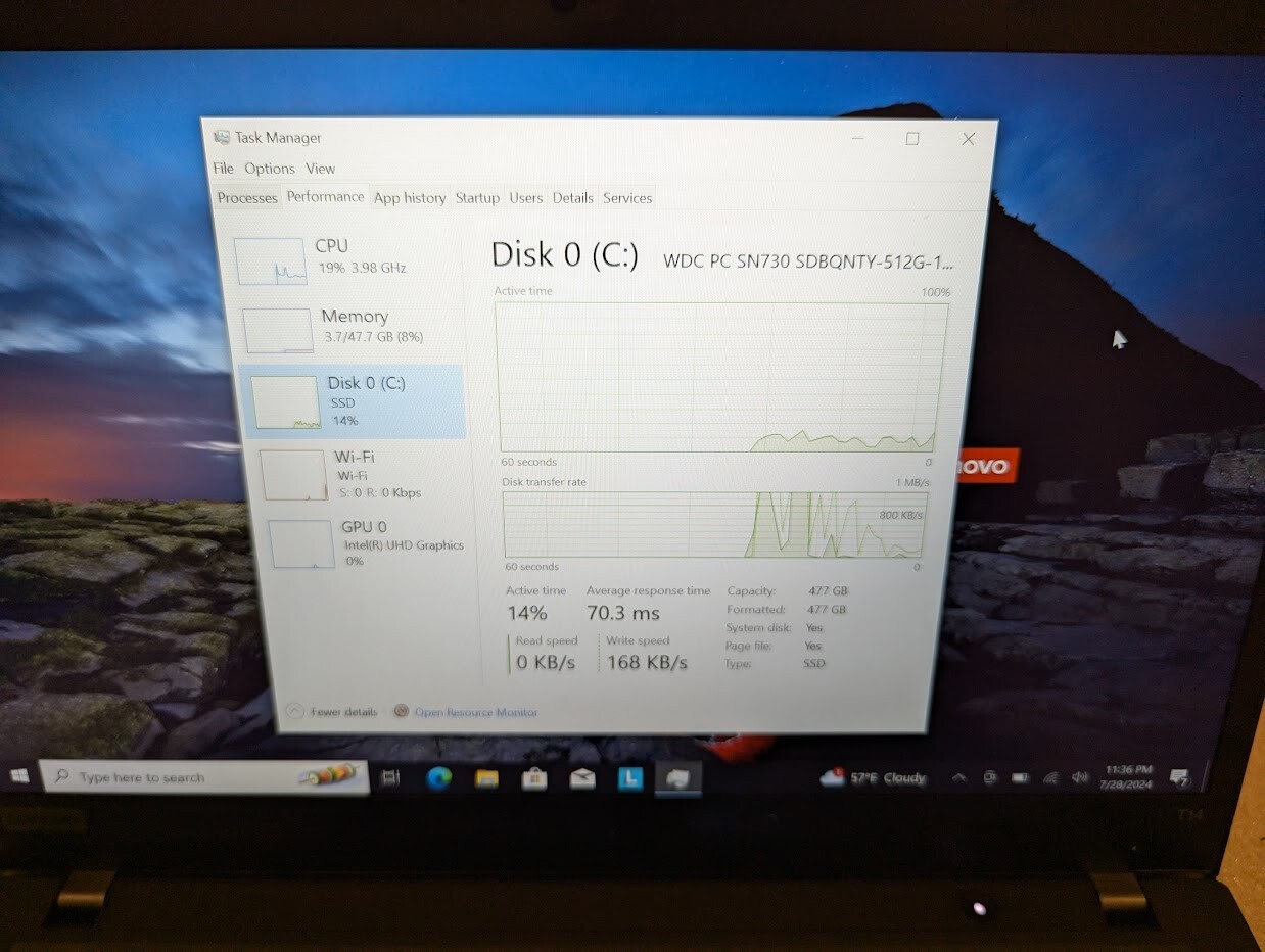 Lenovo T14 G1 i7-10610U 48GB RAM/500 GB SSD – Win 10 Pro TOUCHSCREEN Jan 25 WTY