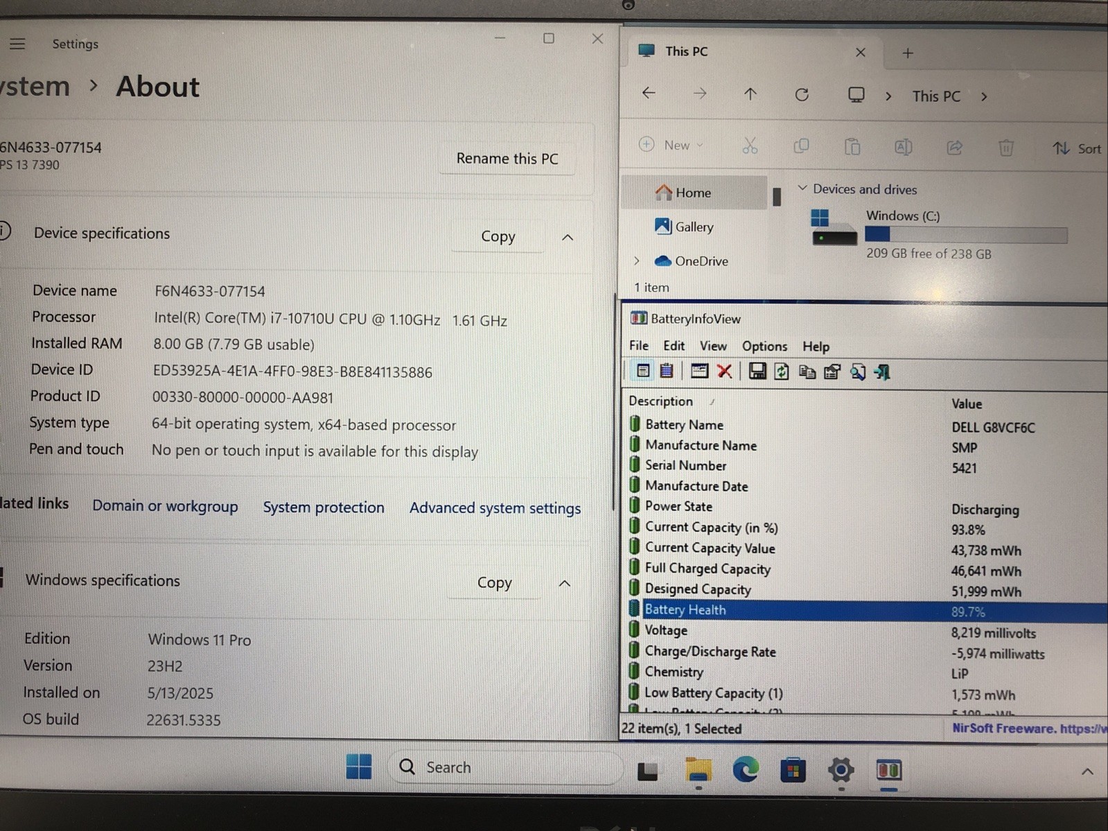 Dell XPS 13 7390, Intel Core i7-10710U @1.10Ghz, 8GB RAM, 256GB SSD, W11Pro