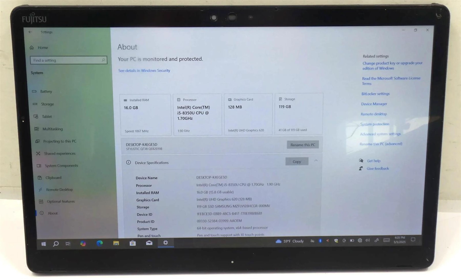Fujitsu Stylistic Q738 Core i5-8350U 1.7GHz 16GB 128GB Windows 10