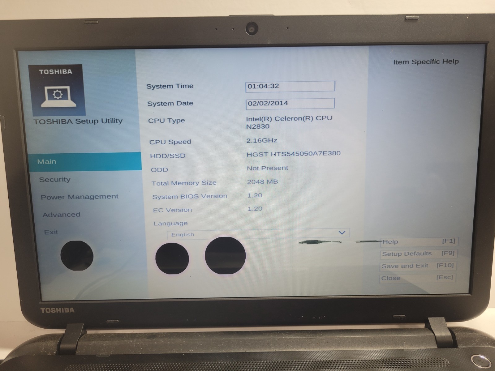 Toshiba Satellite C55-B5299 w/Celeron N2830, 2GB RAM, 500GB HDD for Repair #0292