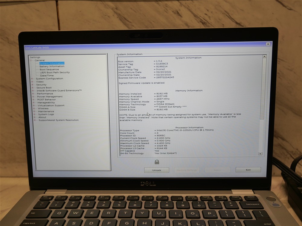 DELL LATITUDE 5410 14″ Laptop i5-10310U 1.7ghz 8GB RAM w/ FAIR BATTERY!
