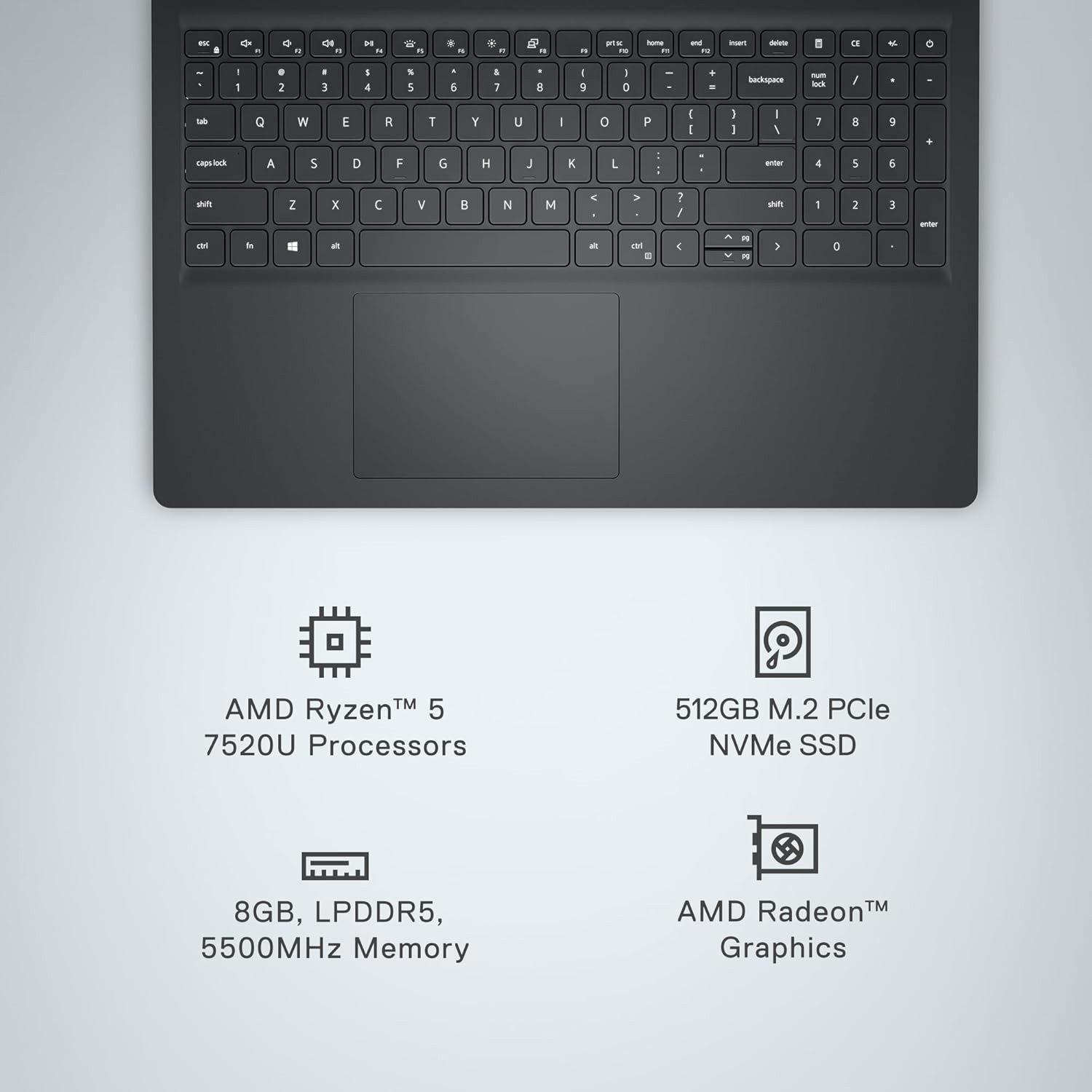 Dell Inspiron 15 3535 Carbon Black AMD Ryzen 5 7520U 8 GB RAM 512 SSD, New