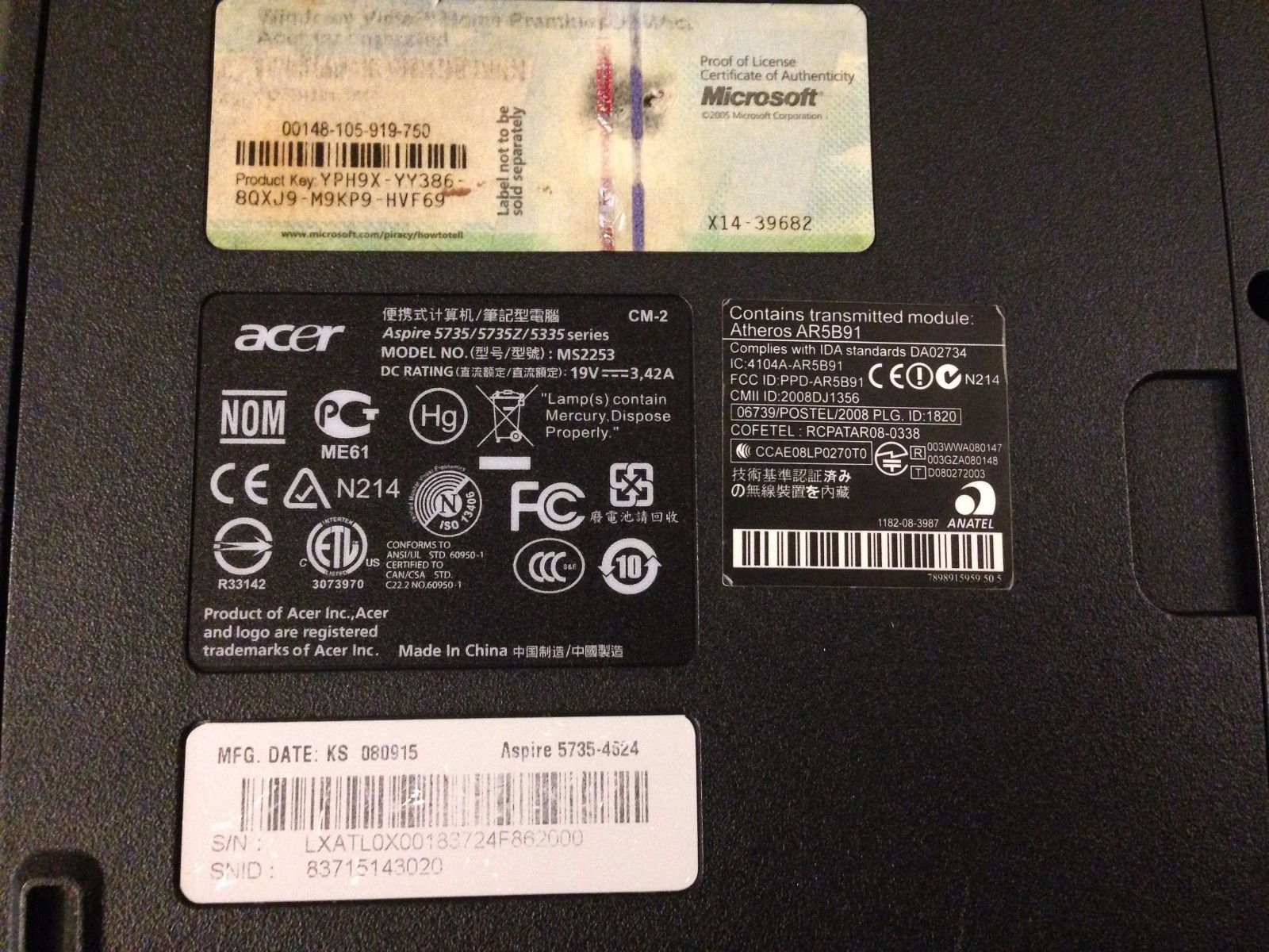 Acer Aspire 5735-4624 Laptop COMPUTER WORKS Fine may Laptop Easy to use