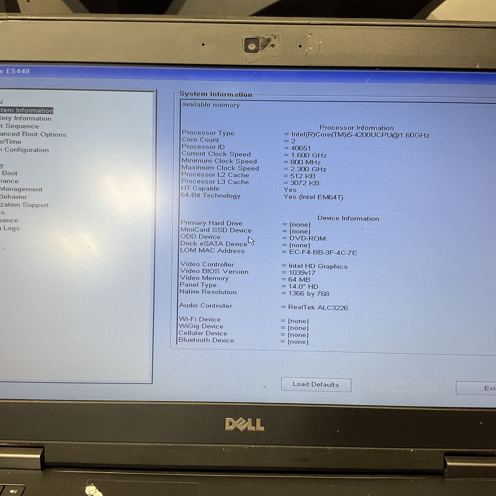 Dell Latitude E5440 / i5 4th Gen / No RAM / No SSD / M20