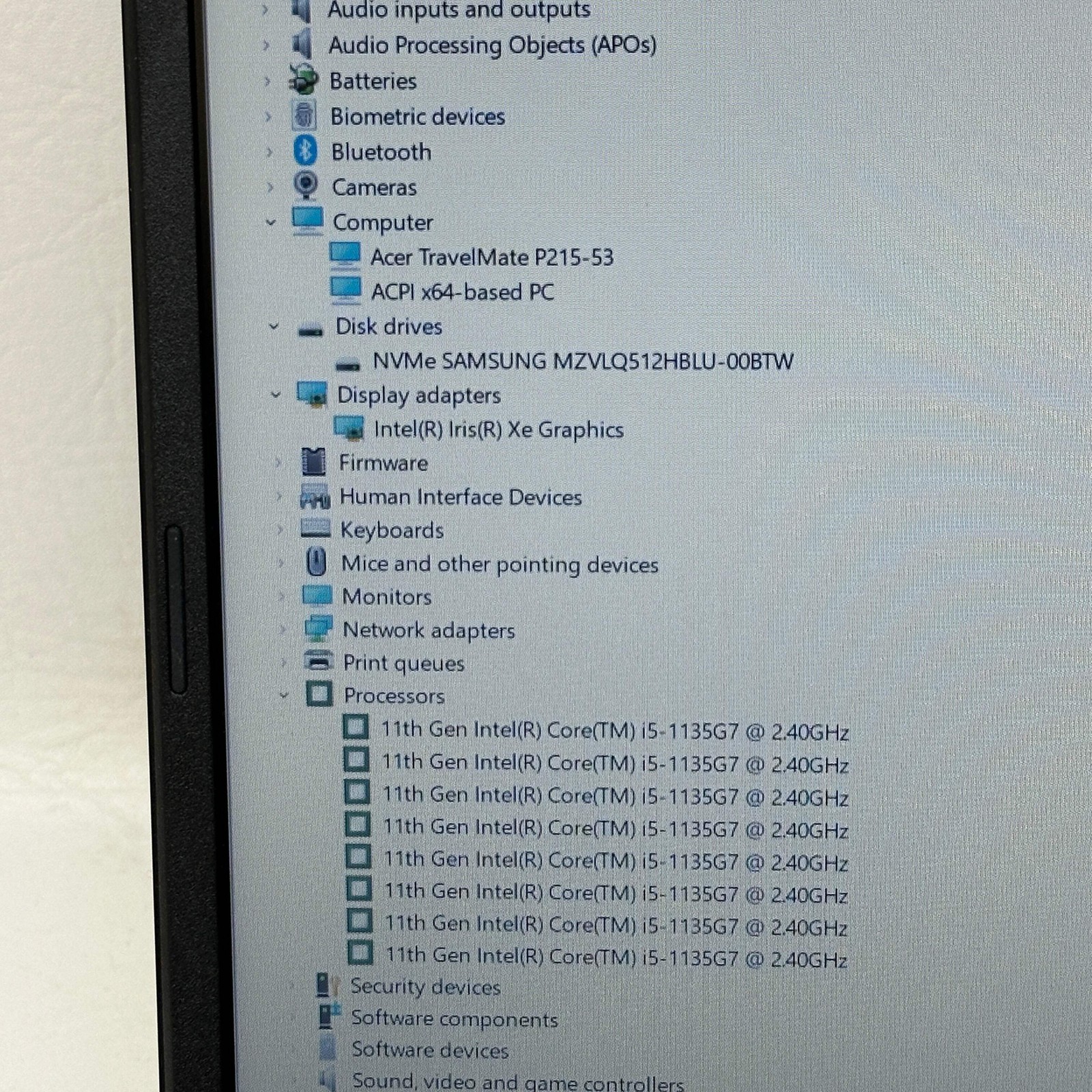 Acer TravelMate P215-53 15.6″ i5-1135G7 2.4GHz 8GB RAM 256GB SSD