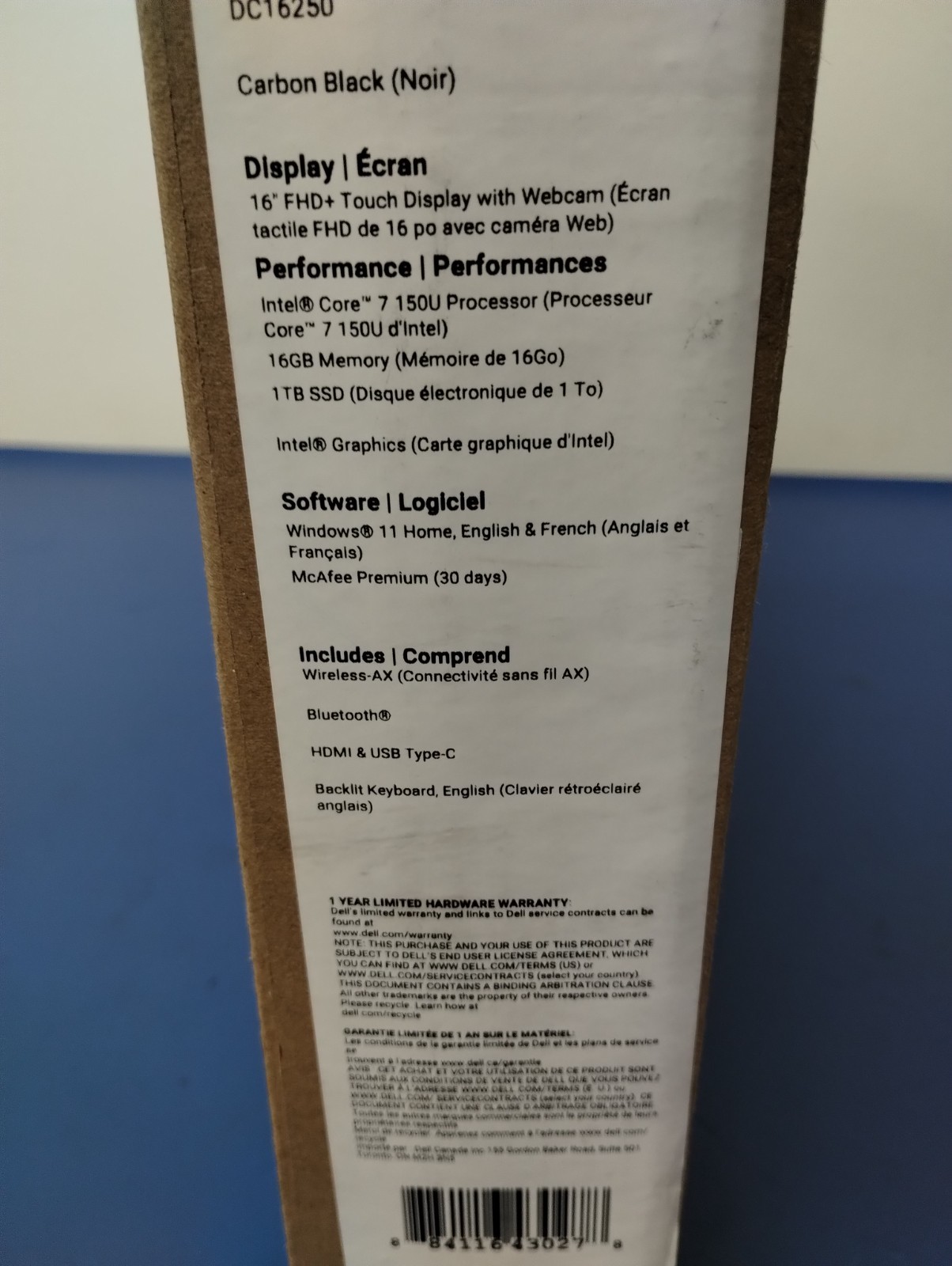 DELL 16 DC16250 MRYT3 Intel Core 7-150U, 1.80 GHz, 16 GB RAM, 1 TB NVMe SSD